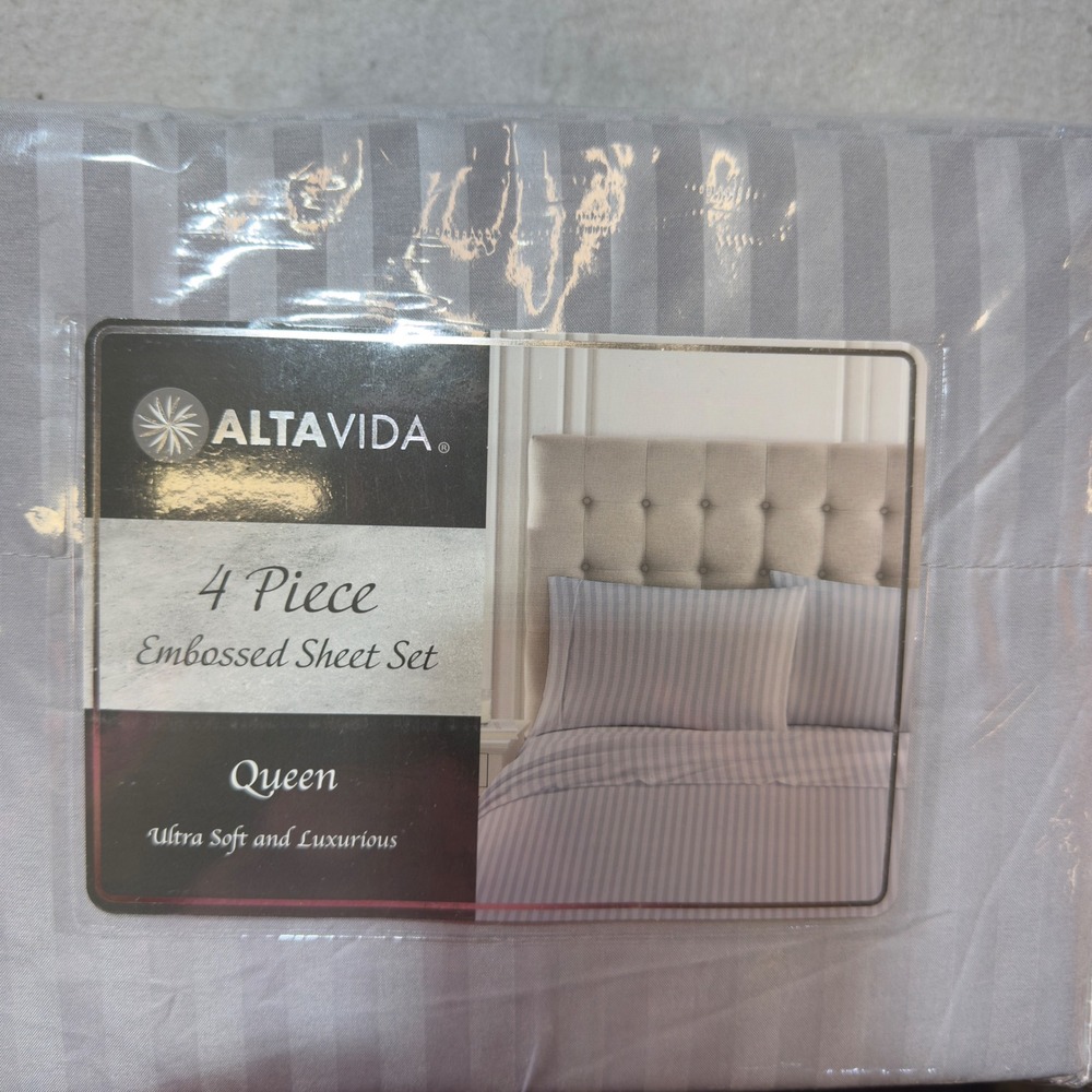 ALTAVIDA Queen 4 Piece Embossed Sheet Set Ultra Soft Luxurious Striped